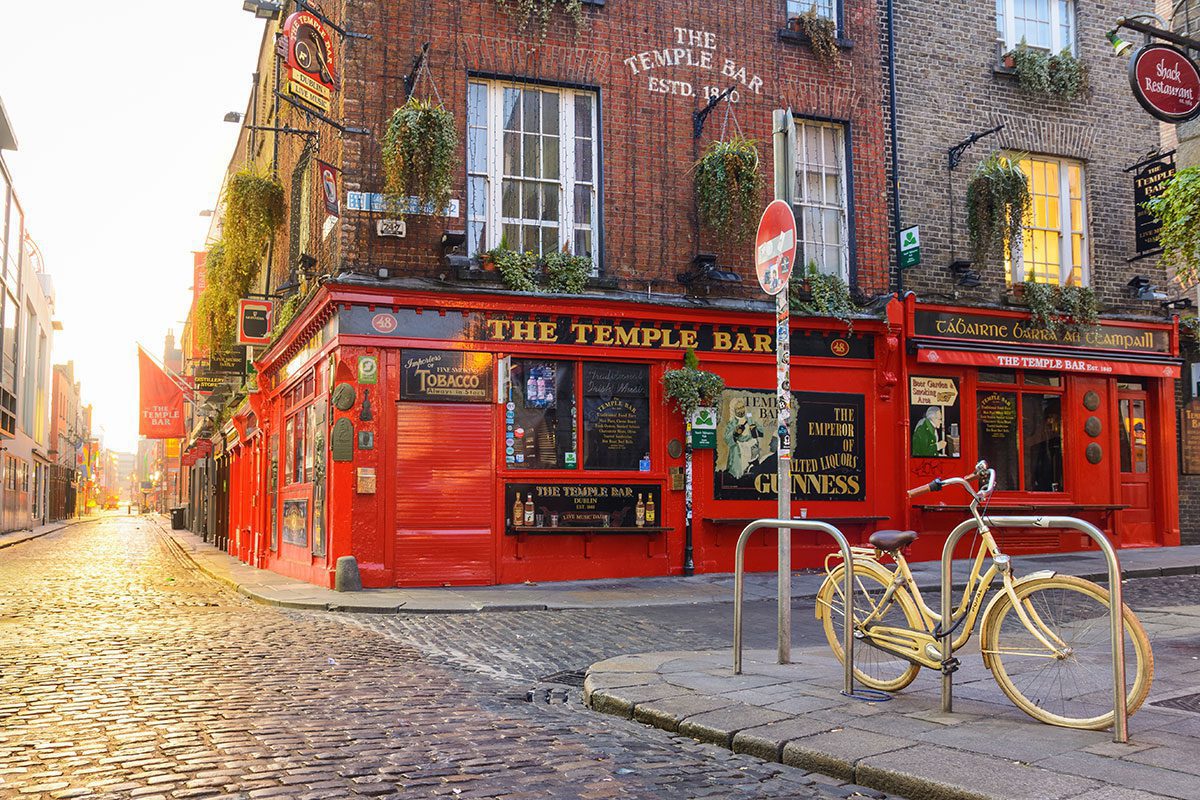 Pub street in Dublin, Ireland