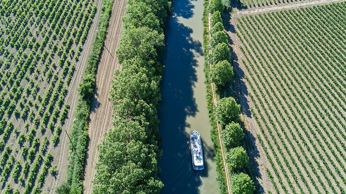 Aerial view of barge, Southern France