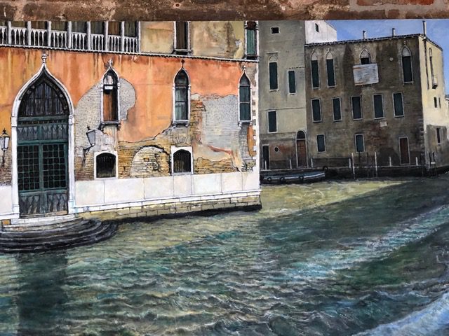 Detailed painting of the Venice canals and ageing buildings