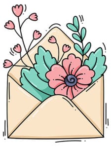 illustration of envelope filled with flowers