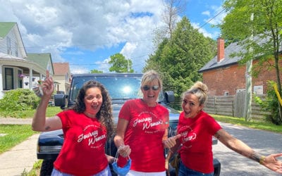 Carolyn, Melissa, and Amanda are road-trip ready in JourneyWoman red