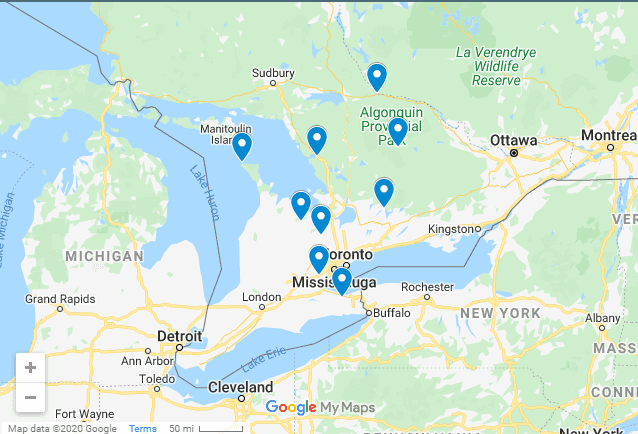 Ontario road trips map
