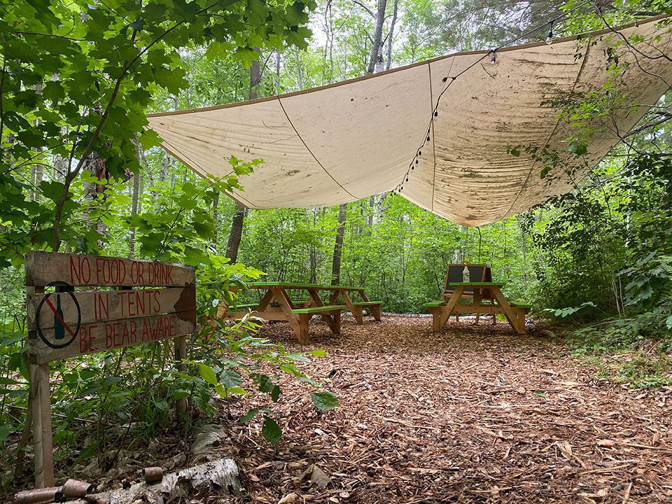 View of physically-distanced seating area at Harmony Outdoor Inn