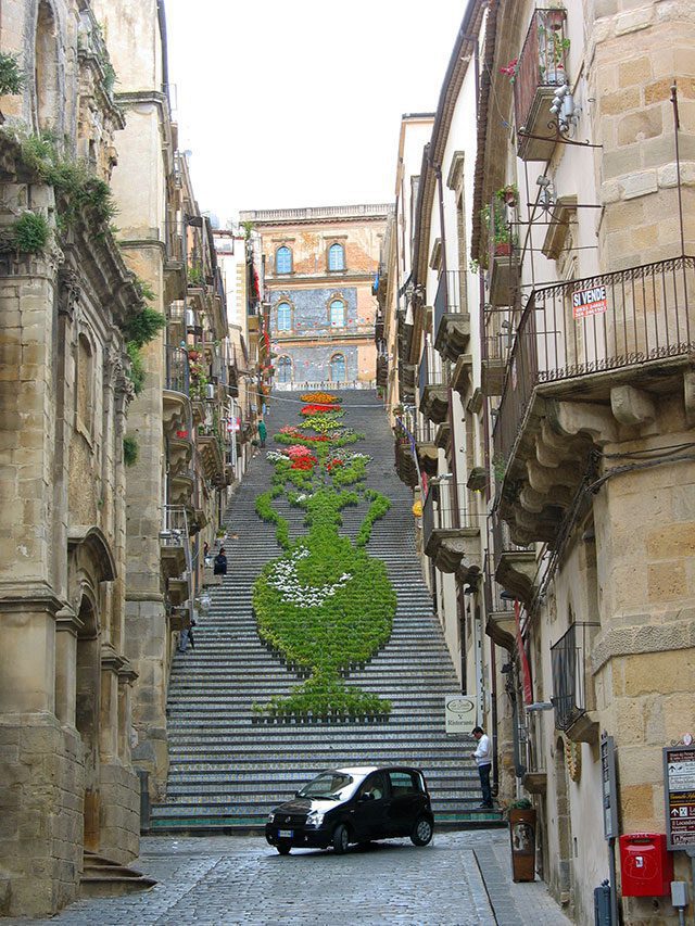 Flowered steps of the Scalinata di Sana Maria del Monte in Sicily
