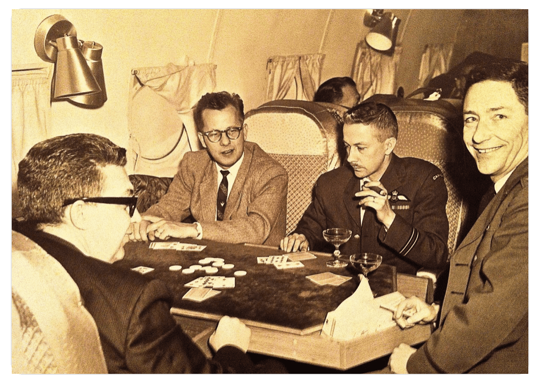 Vintage photo of men flying in an aircraft