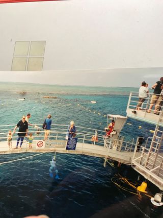 Vintage photo aboard a boat at the Great Barrier Reef
