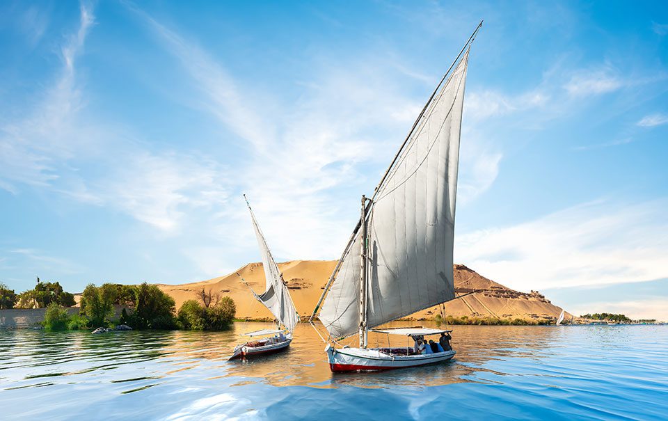 Sailboats on the river Nile