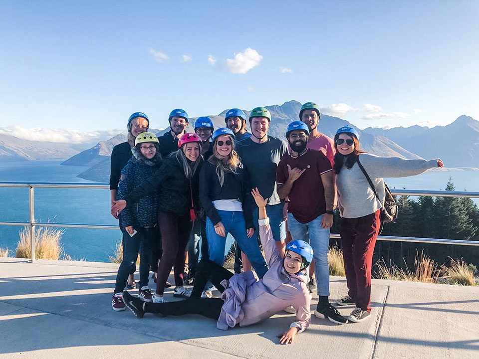 A happy pack of Haka Tours adventurers after conquering The Queenstown luge track