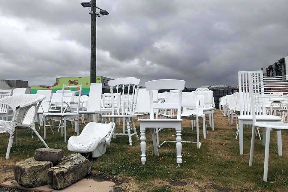 Art exhibit 185 Empty Chairs, erected to honour the lives lost in the 2011 earthquake in Christchurch, New Zealand