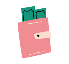 illustration of passport holder with bills sticking out the top