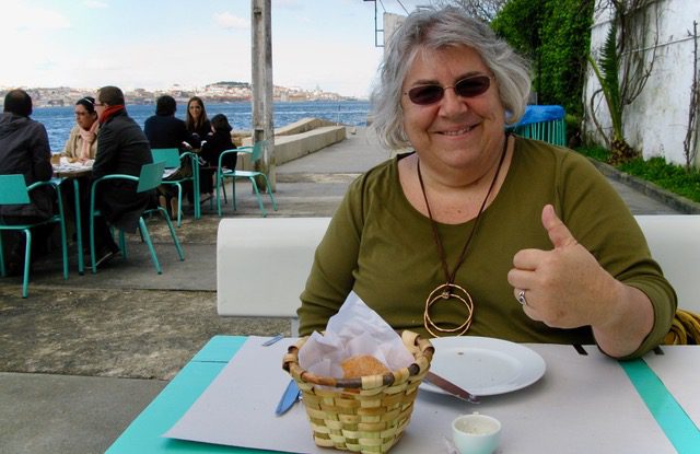 Sally Peabody at a cafe in Lisbon