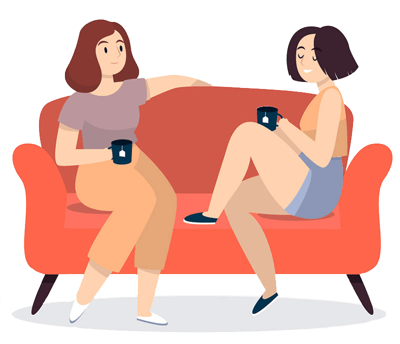 Illustration of two women chatting on a couch