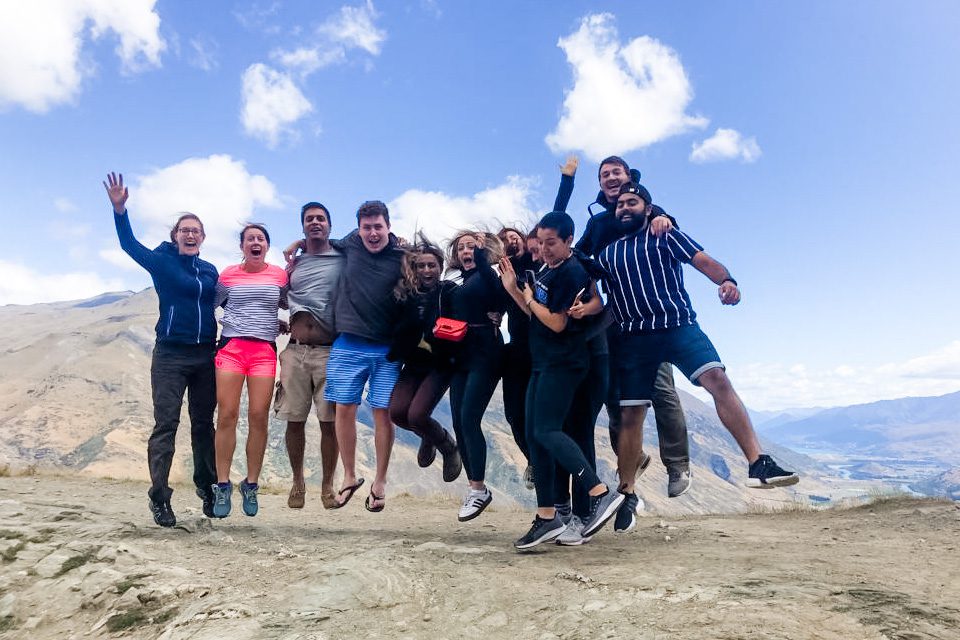 Amanda and her fellow Haka Tours adventurers jump at the thrill of being in New Zealand