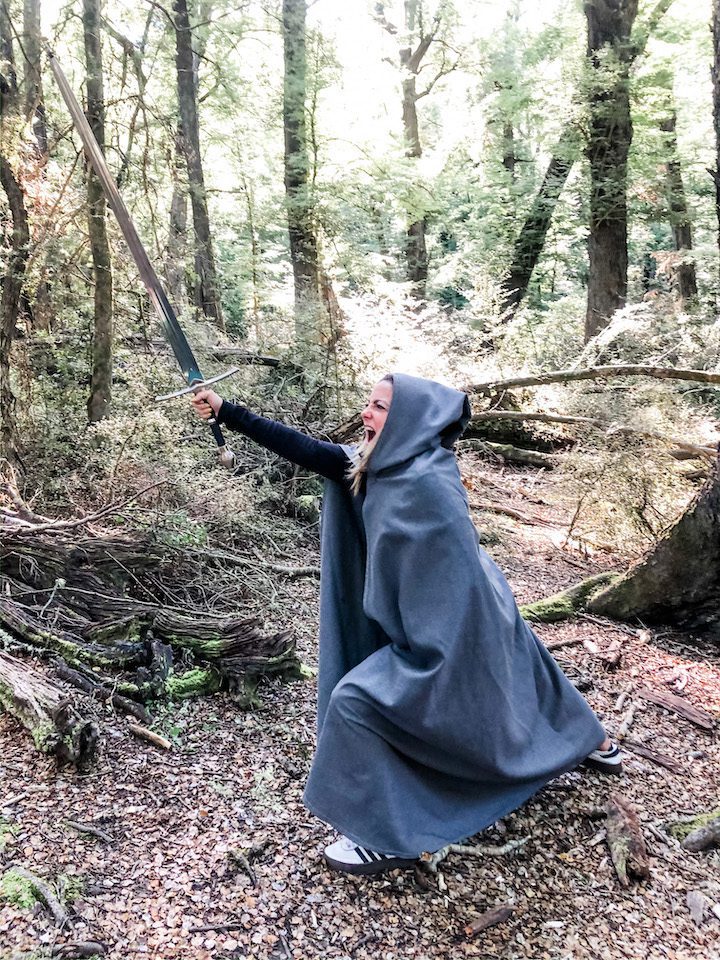 Amanda living out her elfin warrior princess dreams