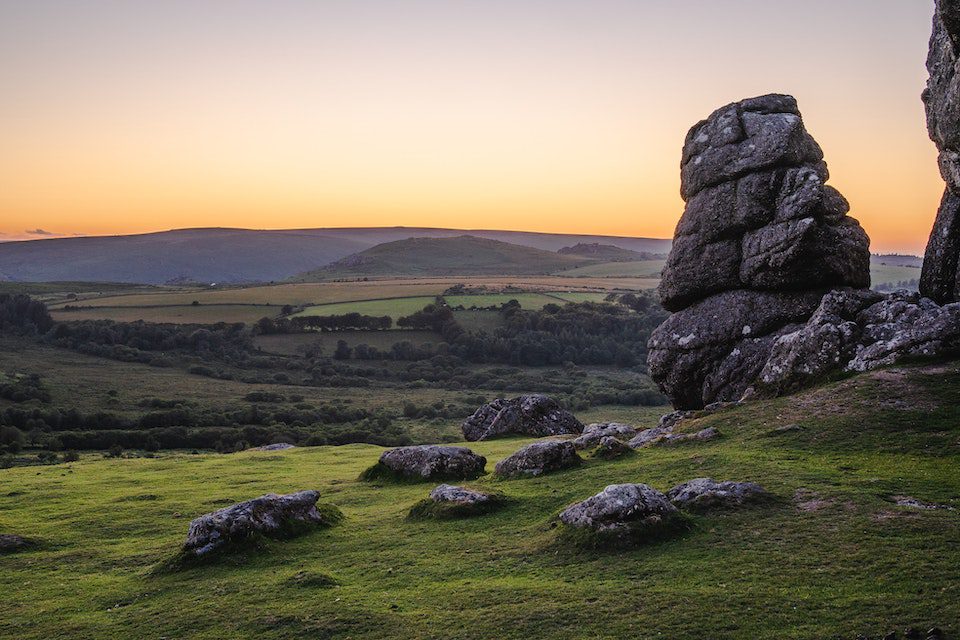 A scenic look over the countryside in Devon, UK