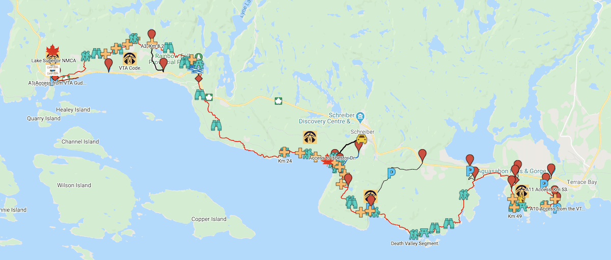 Map of Casque Isles Trail, best trails to hike in Canada
