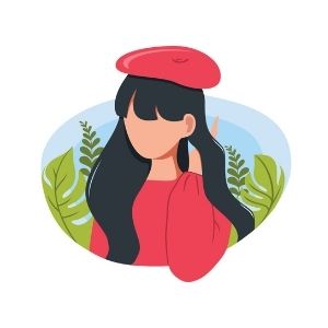 Illustration of woman wearing red beret