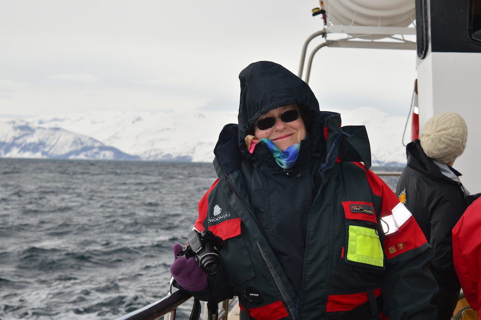 Karen on puffin cruise in Iceland