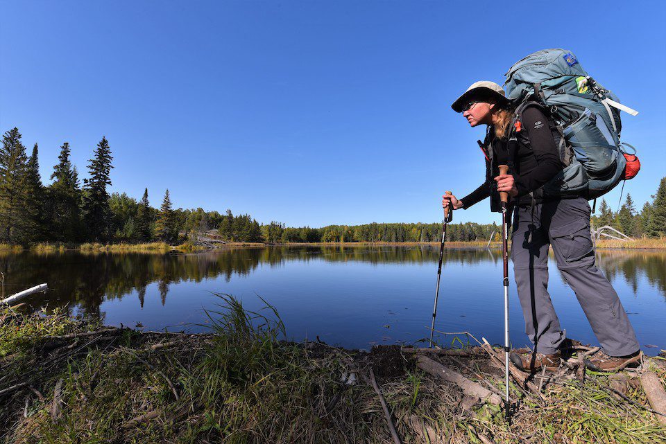 Hiker Sonya Richmond of Come Walk With Us is on a four-year mission to hike more than 27,000 kilometres across Canada from coast to coast. Here, she hikes a section of Eastern Manitoba