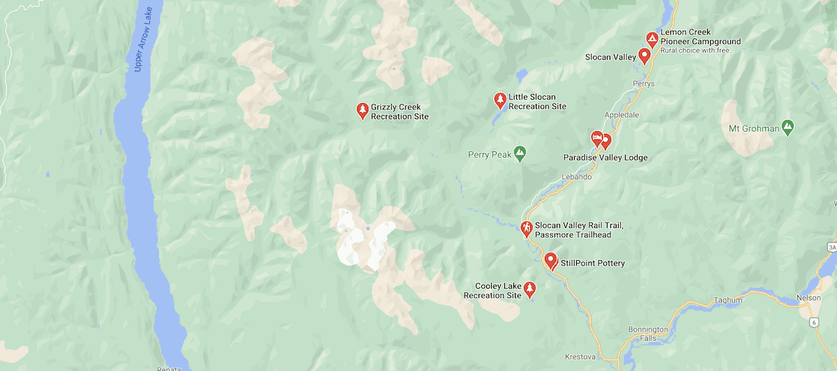 Map of Slocan Trail, one of the best trails to hike in Canada