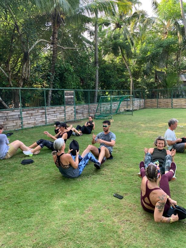 Leading a fitness class at the Green School in Bali