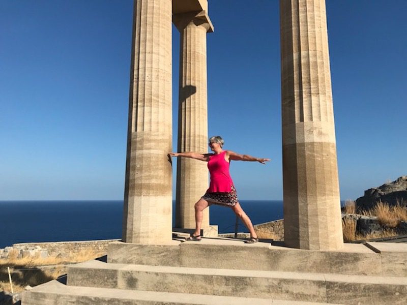 Diane on a Yoga retreat in Greece, one of our featured women travellers over 65