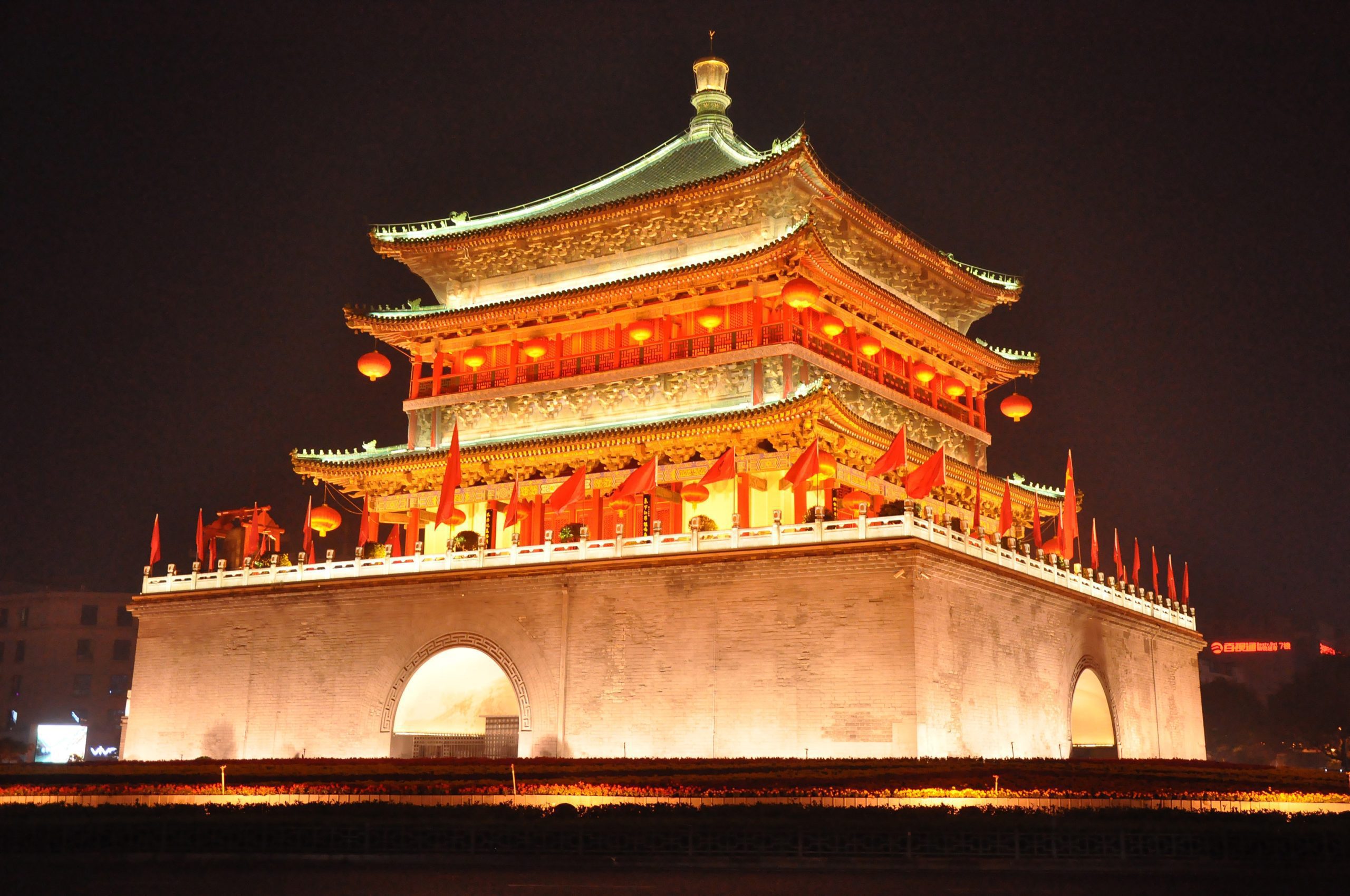 chinese bell tower at night 