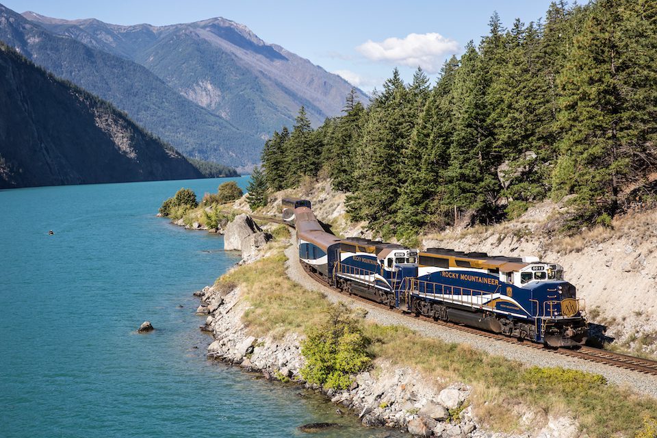 Exterior of Rocky Mountaineer train near Seton Lake, British Columbia / Photo provided by Rocky Mountaineer