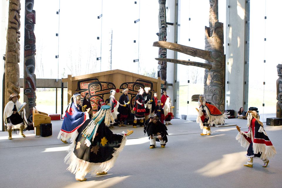 Traditional Indigenous dance performance at the Museum of Anthropology at UBC in Vancouver.