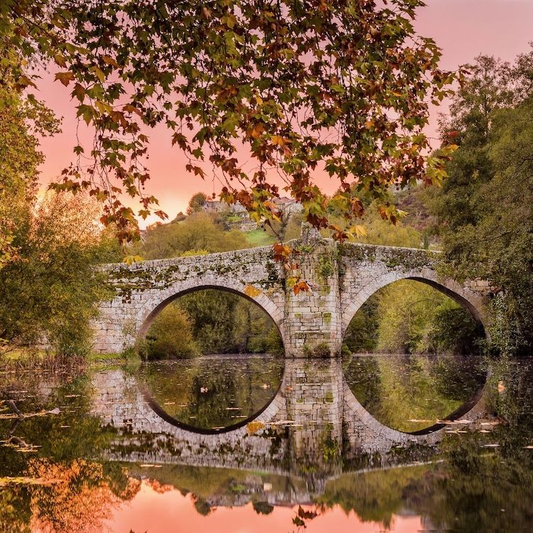 River and medieval bridge in Allariz, Orense