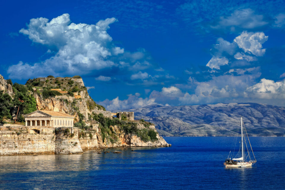 blue ocean and cliffs in Corfu