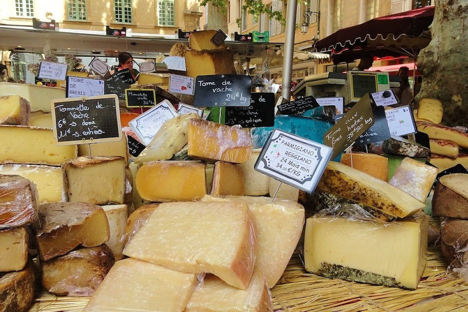 A large assortment of French cheese