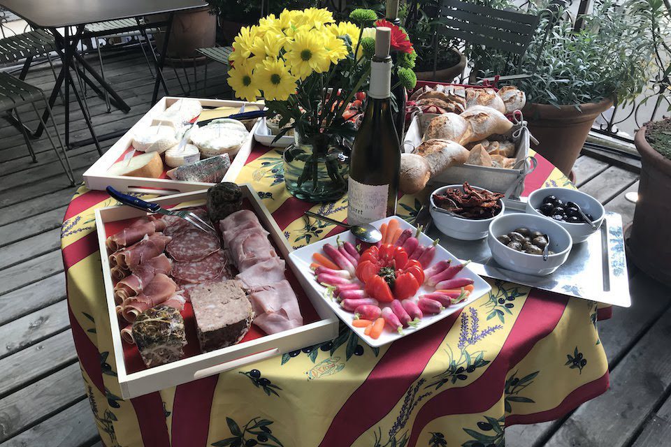 A beautiful spread of French meats, cheese, and other foods