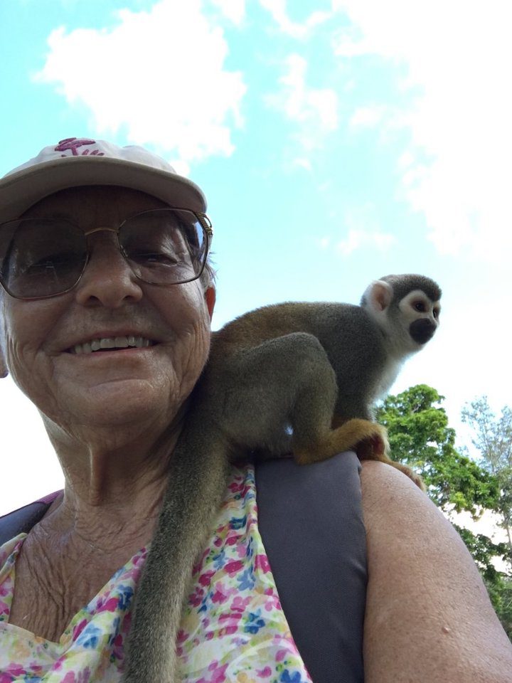 Jane getting friendly with the local wildlife in Peru