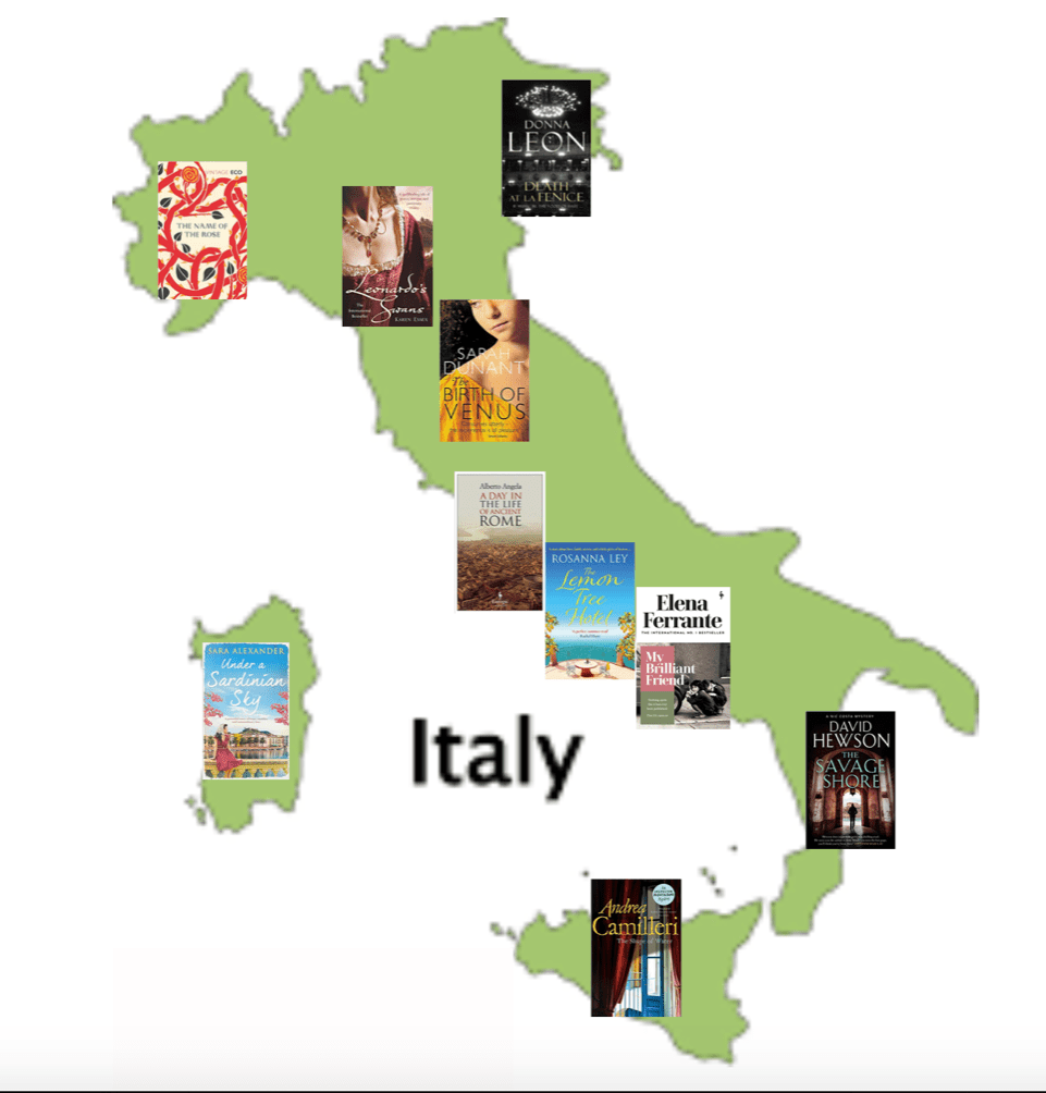 map of italy with books