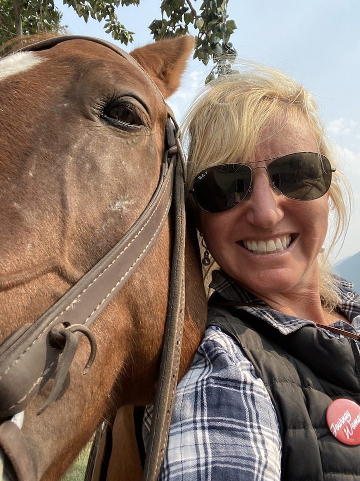 Carolyn and her horse Latte take a selfie