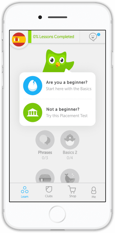 The language-learning app Duolingo on a mobile screen