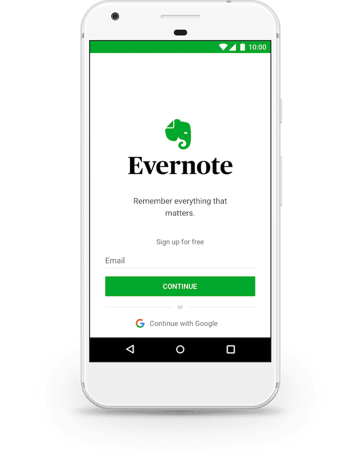 Cellphone showing the Evernote app