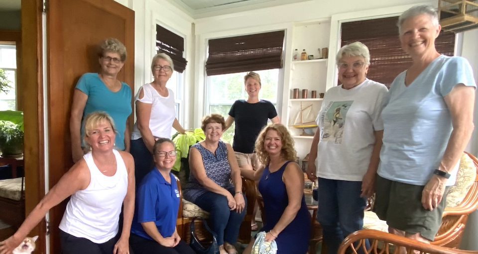 JourneyWomen in PEI: (Photo: Carolyn Ray) From left: Carolyn, Ruth, Shannon, June, Pat, Mary, Robin, Sandra, Marilyn)** all fully vaccinated