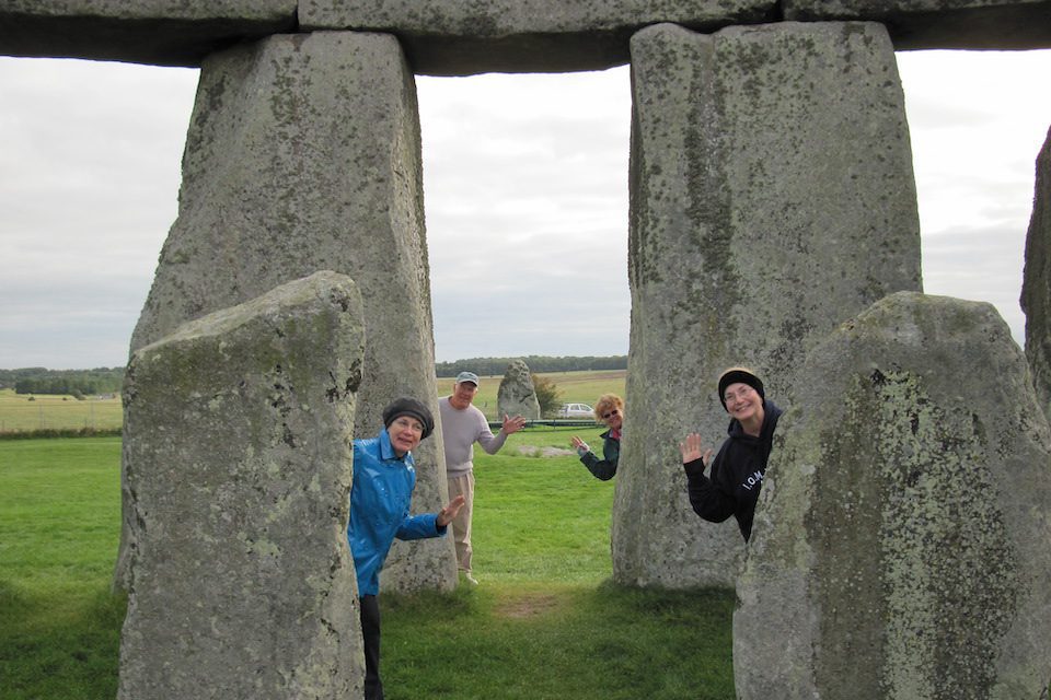 Marlene and her sister, brother, and sister-in law on a 2009 trip to England - it was her first time using Viator for a private tour of Stonehenge