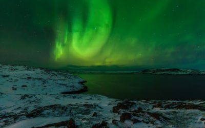 Northern Lights on the shore of the Arctic Ocean