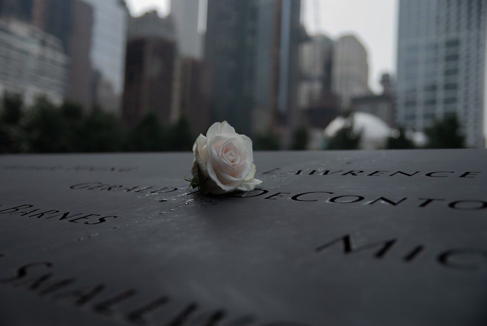 A single white rose commemorates the victims of 9:11