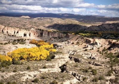 A rugged, rocky landscape with yellow leaves on the trees