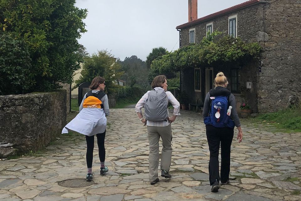 Three women walking the Camino de Santiago