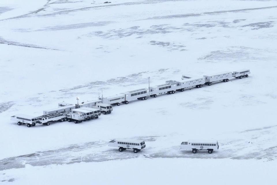 A snow covered Tundra Lodge in Churchill, Manitoba