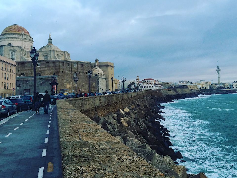 The shoreline of an ancient city Cadiz, Spain on the water