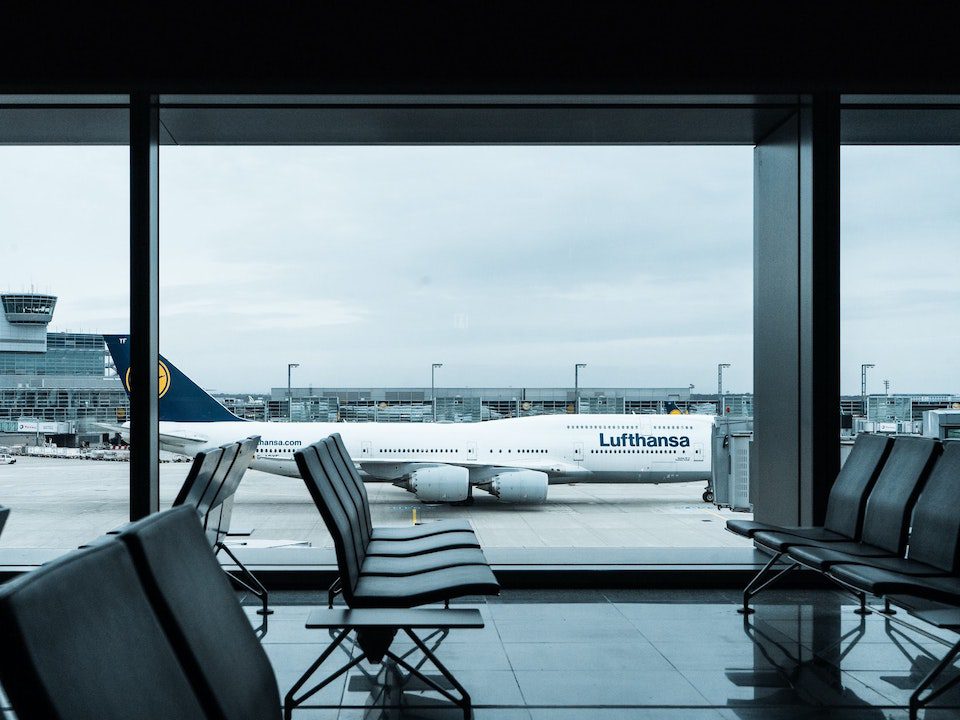 Looking through the windows at a gate at the Frankfurt International Airport