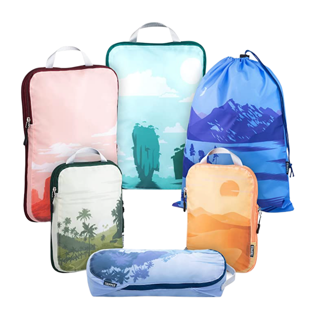 Assortment of different coloured packing cubes