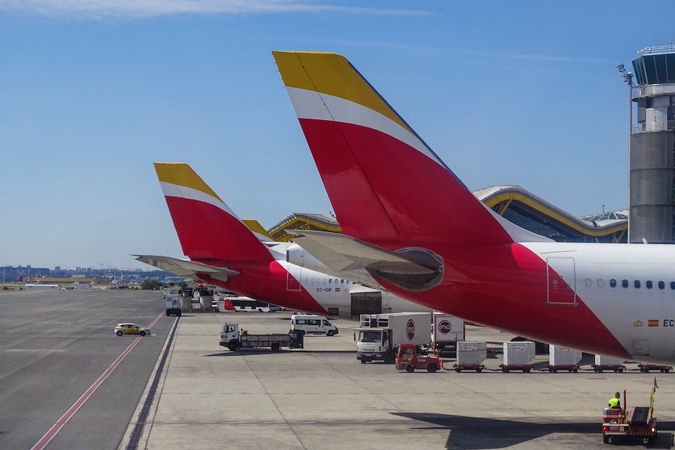 Two Iberian Air planes at the Madrid Airport