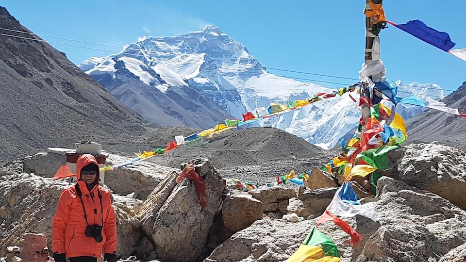 Woman Travellers over 50 Niina Mayhew seeing Mount Everest from the Tibetan side